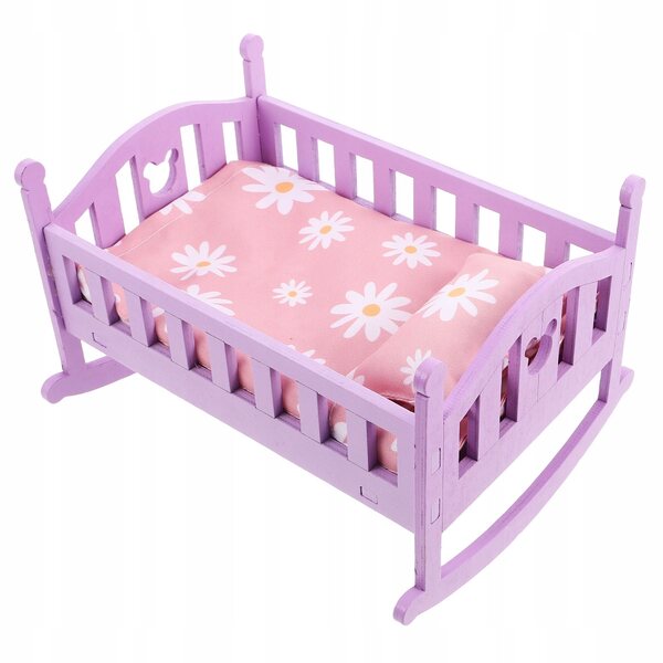 Mini Letto per Casa delle Bambole con Dondolo in Legno Multicolore per Bambini