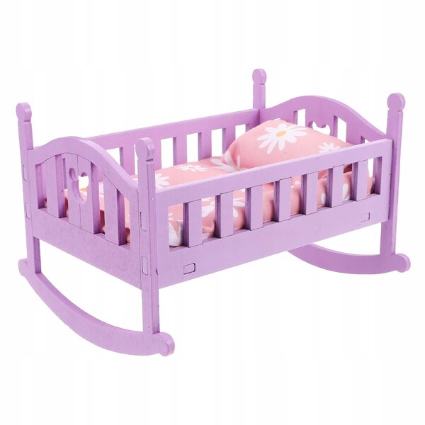 Mini Letto per Casa delle Bambole con Dondolo in Legno Multicolore per Bambini