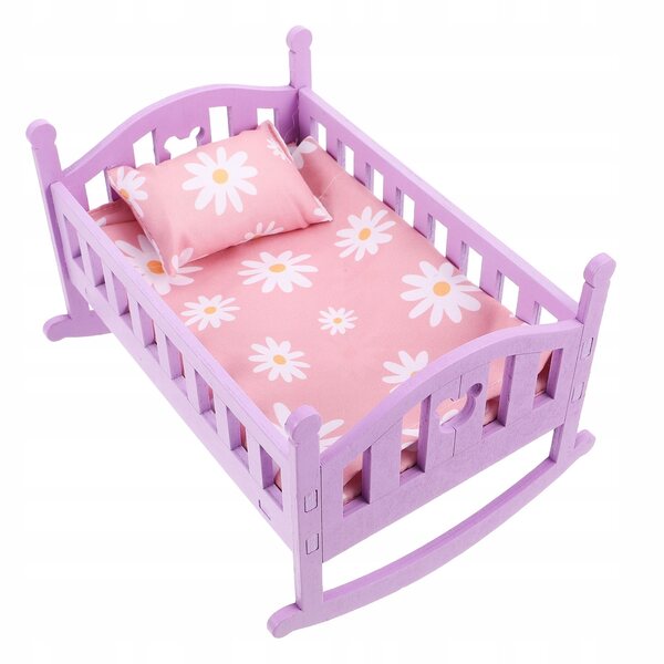 Mini Letto per Casa delle Bambole con Dondolo in Legno Multicolore per Bambini