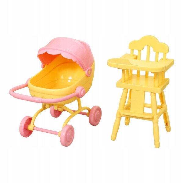 Mini Sedia e Passeggino per Casa delle Bambole 1/12 - Mobili Gialli