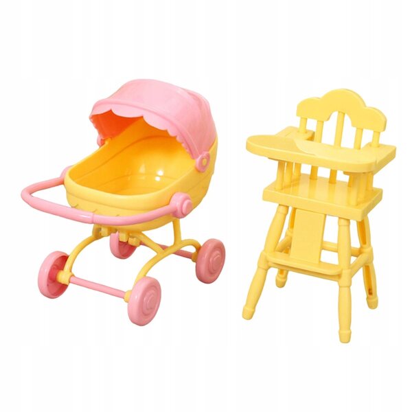 Mini Sedia e Passeggino per Casa delle Bambole 1/12 - Mobili Gialli