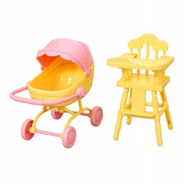 Mini Sedia e Passeggino per Casa delle Bambole 1/12 - Mobili Gialli