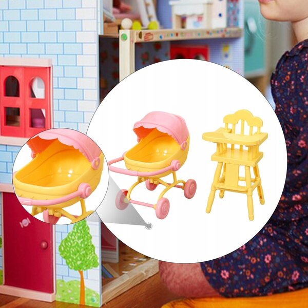Mini Sedia e Passeggino per Casa delle Bambole 1/12 - Mobili Gialli