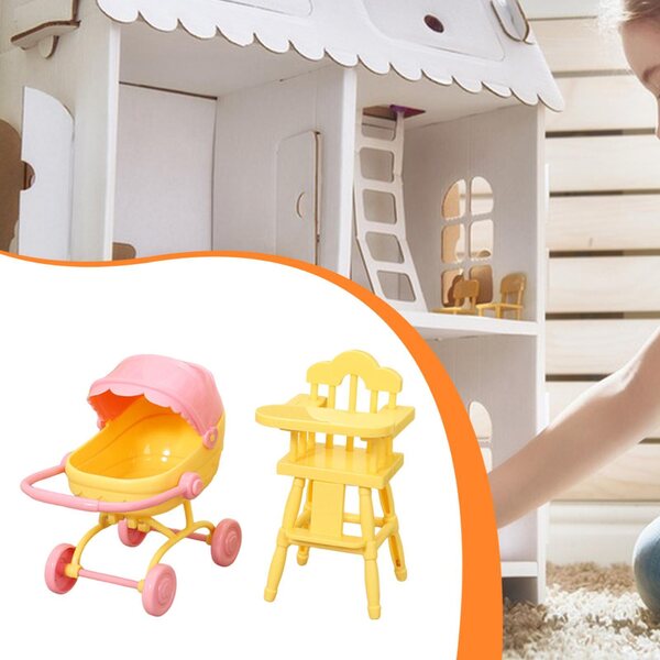 Mini Sedia e Passeggino per Casa delle Bambole 1/12 - Mobili Gialli