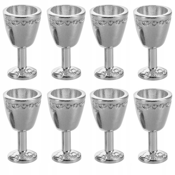 Set 8 Mini Calici da Vino Vintage in Metallo per Casa delle Bambole Argento