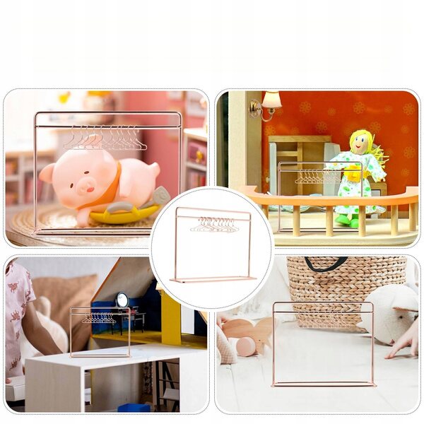 Kleiderbügel-Organizer-Set für Puppen aus roségoldenem Metall mit Ständer