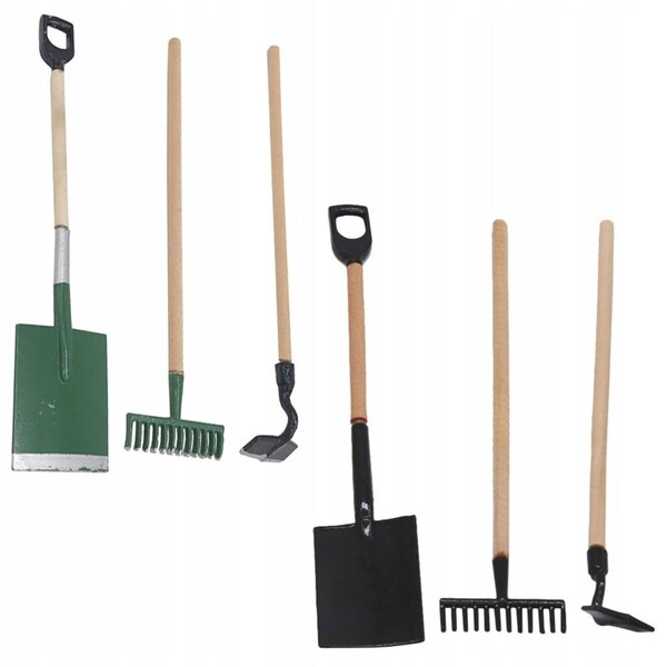 Mini set attrezzi da giardino decorativi in legno e resina per case in miniatura