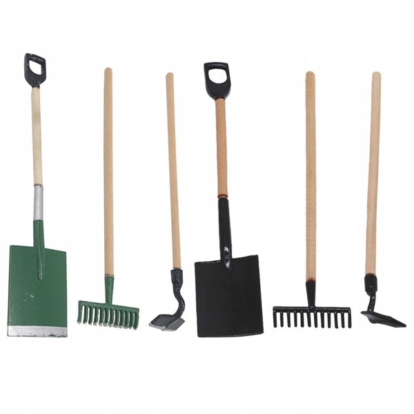 Mini set attrezzi da giardino decorativi in legno e resina per case in miniatura