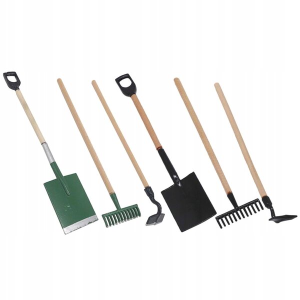 Mini set attrezzi da giardino decorativi in legno e resina per case in miniatura
