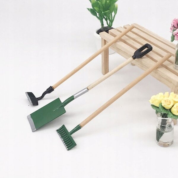 Mini set attrezzi da giardino decorativi in legno e resina per case in miniatura