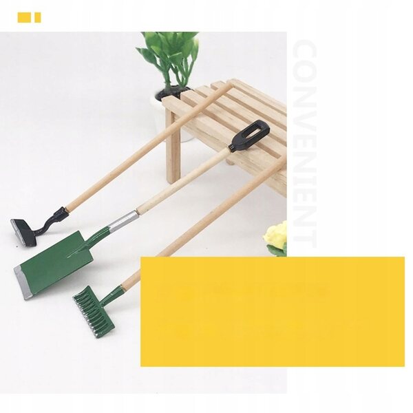 Mini set attrezzi da giardino decorativi in legno e resina per case in miniatura