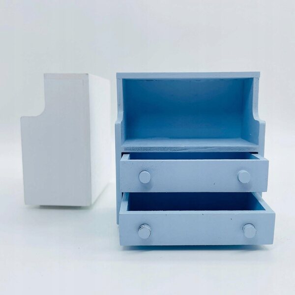 Stolik notturno in legno per casa delle bambole 1:12 accessorio blu di qualità
