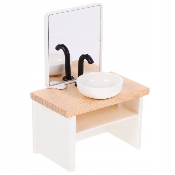 Miniatura mobiletto con lavandino in legno per casa delle bambole 10x7 cm
