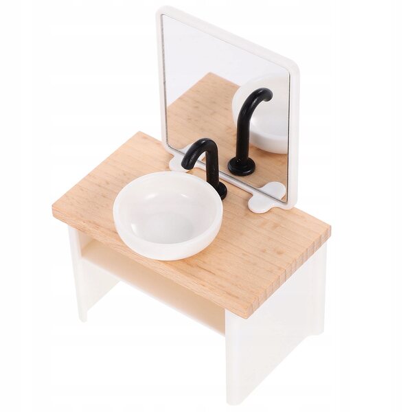 Miniatura mobiletto con lavandino in legno per casa delle bambole 10x7 cm