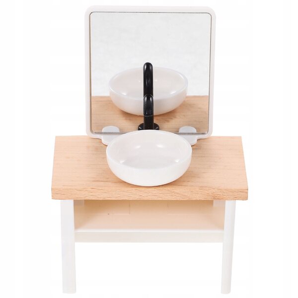 Miniatura mobiletto con lavandino in legno per casa delle bambole 10x7 cm