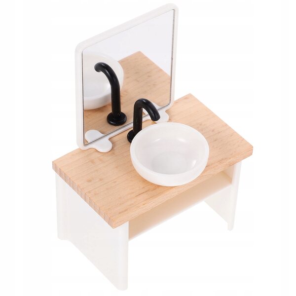 Miniatura mobiletto con lavandino in legno per casa delle bambole 10x7 cm