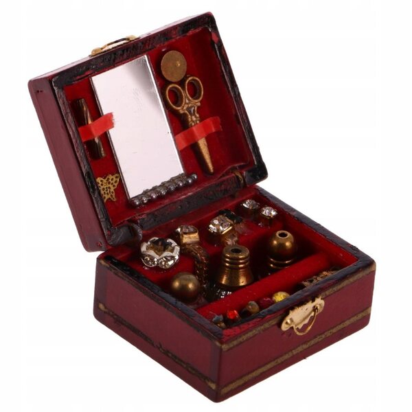 Miniatura scatola in legno per gioielli 1:12 per casa delle bambole toeletta