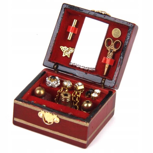 Miniatura scatola in legno per gioielli 1:12 per casa delle bambole toeletta