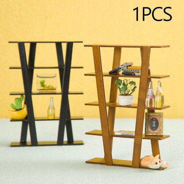 1:12 Puppenhaus Miniatur-Bücherregal aus Holz, schwarze, massive Möbel