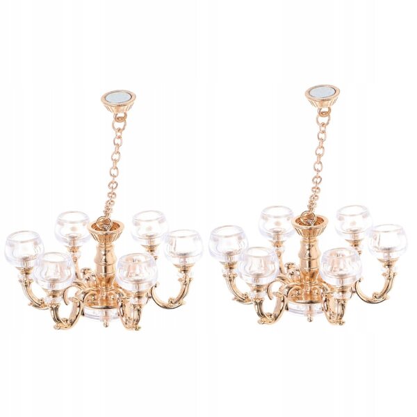 Goldene Mini-Deckenlampen für Puppenhäuser, 2er-Set