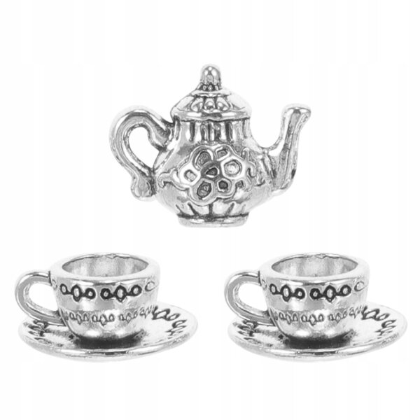 Set Miniatura per Tè in Metallo Argento con Teiera e Tazzine per Case delle Bambole