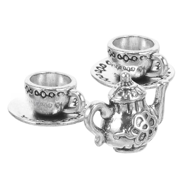 Set Miniatura per Tè in Metallo Argento con Teiera e Tazzine per Case delle Bambole