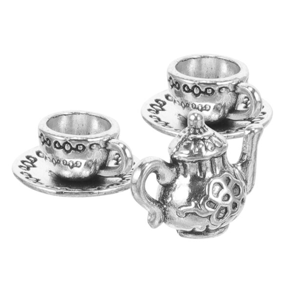Set Miniatura per Tè in Metallo Argento con Teiera e Tazzine per Case delle Bambole