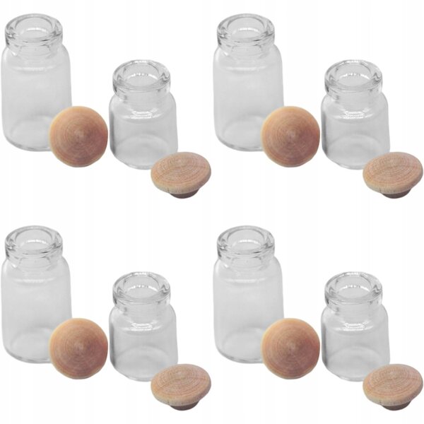 Set 8 Mini Fiole in Vetro con Tappi in Legno per Decorazioni Miniature