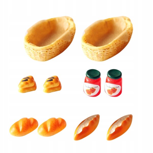 Mini set 2 pezzi decorazioni casa bambole: cestino e pane in miniatura realistici