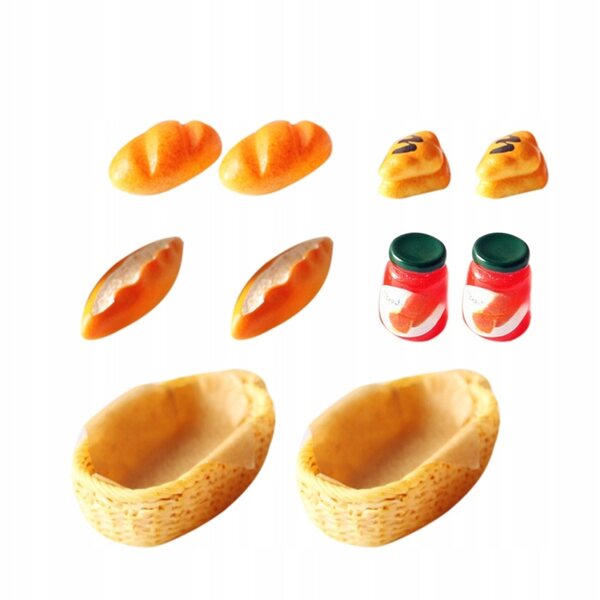 Mini set 2 pezzi decorazioni casa bambole: cestino e pane in miniatura realistici