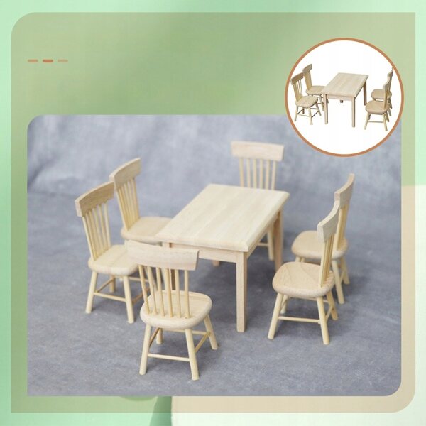 Gelbes Holzmöbel-Miniaturset für Puppenhaus 1:12