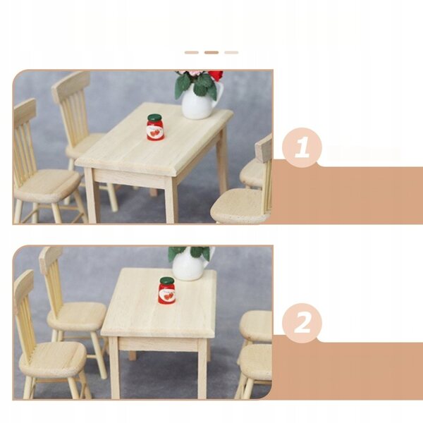 Gelbes Holzmöbel-Miniaturset für Puppenhaus 1:12