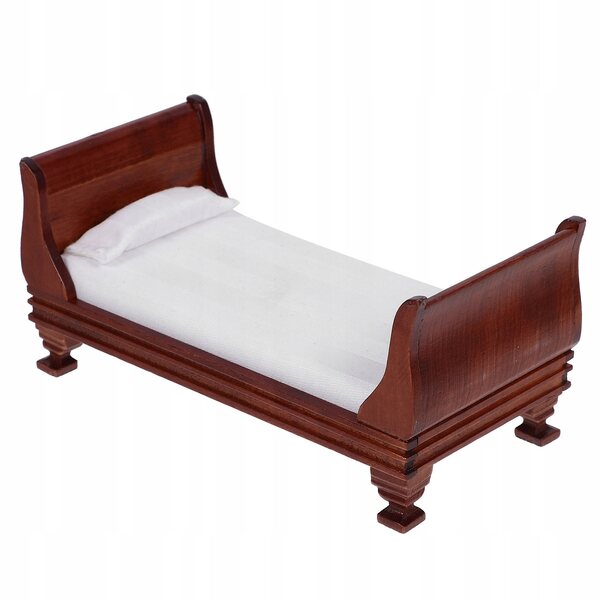 Letto Miniatura in Legno Marrone Scuro per Case delle Bambole 15,6x7,8x7,2 cm