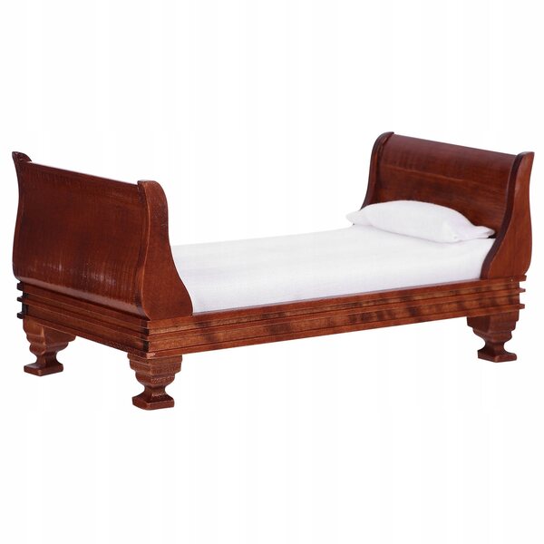 Letto Miniatura in Legno Marrone Scuro per Case delle Bambole 15,6x7,8x7,2 cm