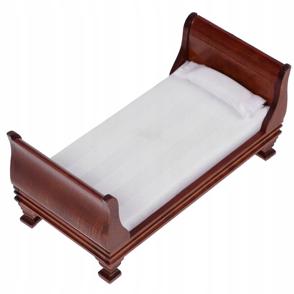 Letto Miniatura in Legno Marrone Scuro per Case delle Bambole 15,6x7,8x7,2 cm
