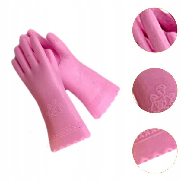 Guanti di gomma in miniatura 1:12 per casa delle bambole, accessori da cucina rosa