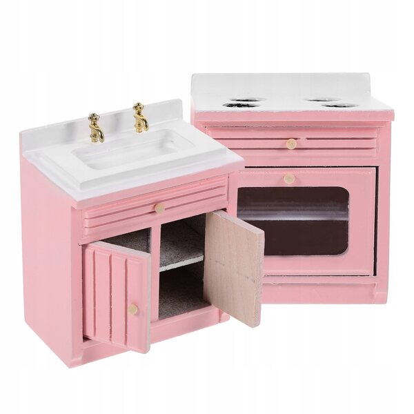 Mini-Küchenset aus Holz mit Spüle und Herd für Puppenhaus
