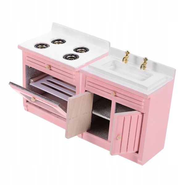 Mini-Küchenset aus Holz mit Spüle und Herd für Puppenhaus