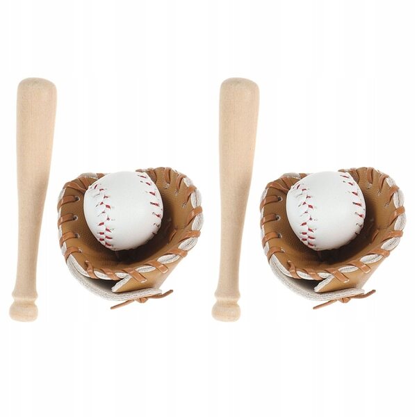 Mini-Baseball-Set aus Holz und Stoff für das Puppenhaus – 2 Schläger und Handschuhe