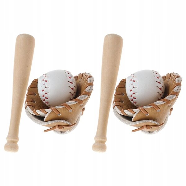 Mini-Baseball-Set aus Holz und Stoff für das Puppenhaus – 2 Schläger und Handschuhe