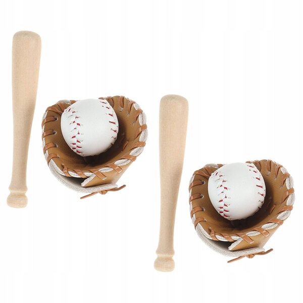Mini-Baseball-Set aus Holz und Stoff für das Puppenhaus – 2 Schläger und Handschuhe