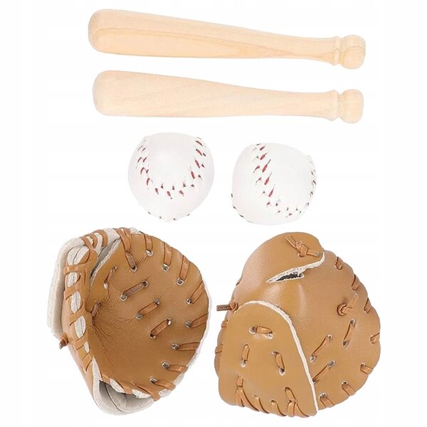 Mini-Baseball-Set aus Holz und Stoff für das Puppenhaus – 2 Schläger und Handschuhe