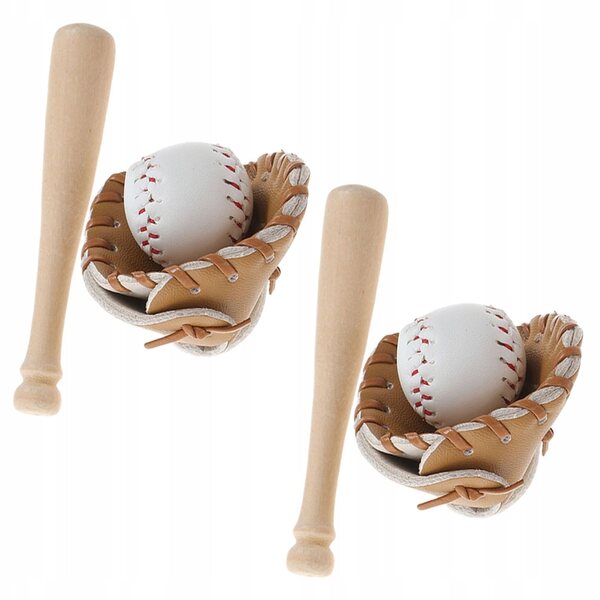 Mini-Baseball-Set aus Holz und Stoff für das Puppenhaus – 2 Schläger und Handschuhe