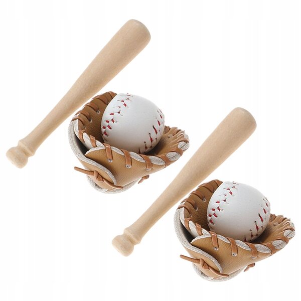 Mini-Baseball-Set aus Holz und Stoff für das Puppenhaus – 2 Schläger und Handschuhe