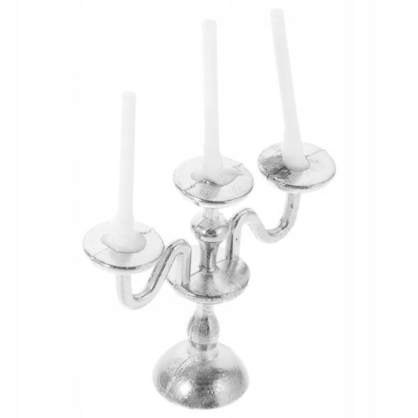 Miniaturizzato Semplice Candeliere Argento per Casa delle Bambole 4,7x3,2cm