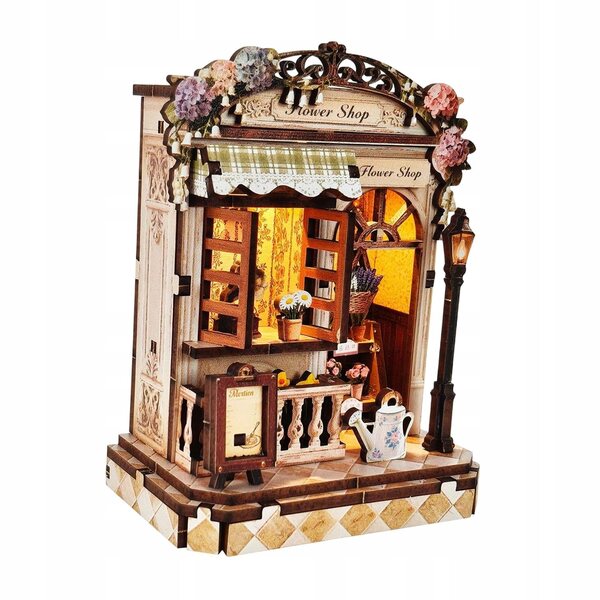 Kit per casa delle bambole fai-da-te in miniatura con illuminazione a LED Modello di negozio di fiori 3D