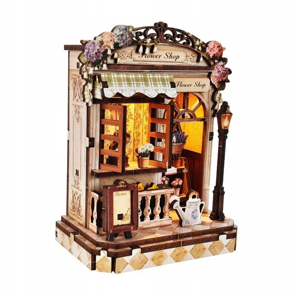 Kit per casa delle bambole fai-da-te in miniatura con illuminazione a LED Modello di negozio di fiori 3D