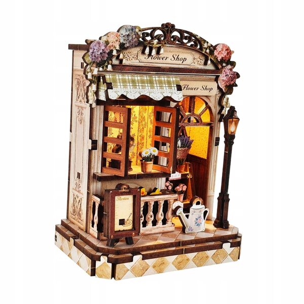 Kit per casa delle bambole fai-da-te in miniatura con illuminazione a LED Modello di negozio di fiori 3D