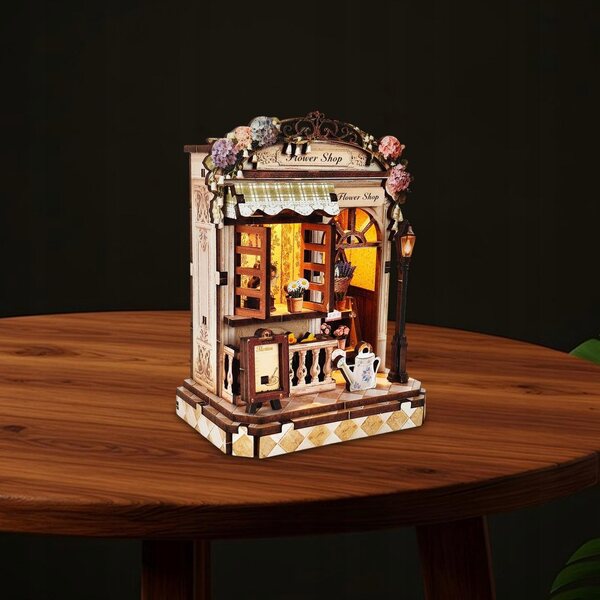 Kit per casa delle bambole fai-da-te in miniatura con illuminazione a LED Modello di negozio di fiori 3D