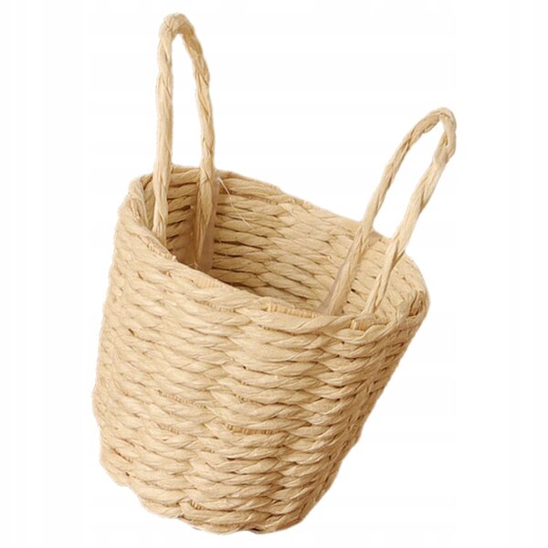 Mini Cestino Intrecciato in Paglia Naturale per Case delle Bambole 5x4x3 cm